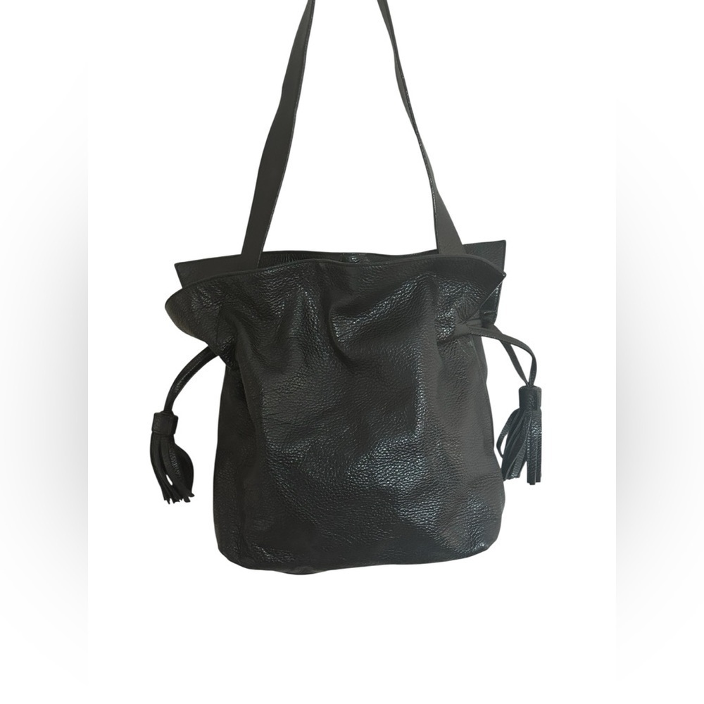 Giorgia Milani Black Pebbled Leather Tote Bucket Made in Italy handbag Bag purse